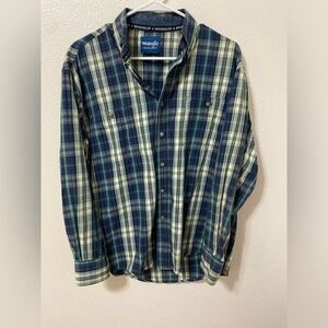 Wrangler Western‎ Shirt Plaid Long Sleeve Button Up Collared Blue Green M Size L